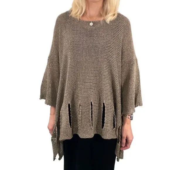 Cotton Blend Cutout Detail Taupe Relaxed Fit Pullover Sweater Size XL/XXL - Picture 1 of 8